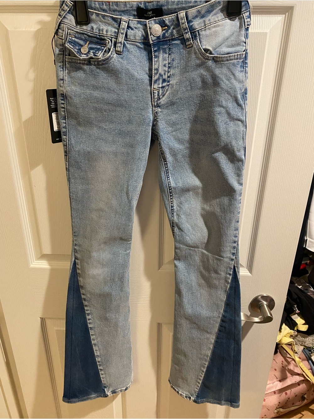 True Religion Light Blue Two-Tone Flare Jeans